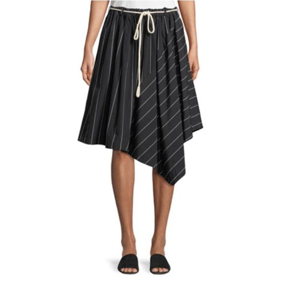 Vince Striped Asymmetric Rope-Tie Skirt- Black White Stripe, Sz Medium, MP $265 - Picture 1 of 14